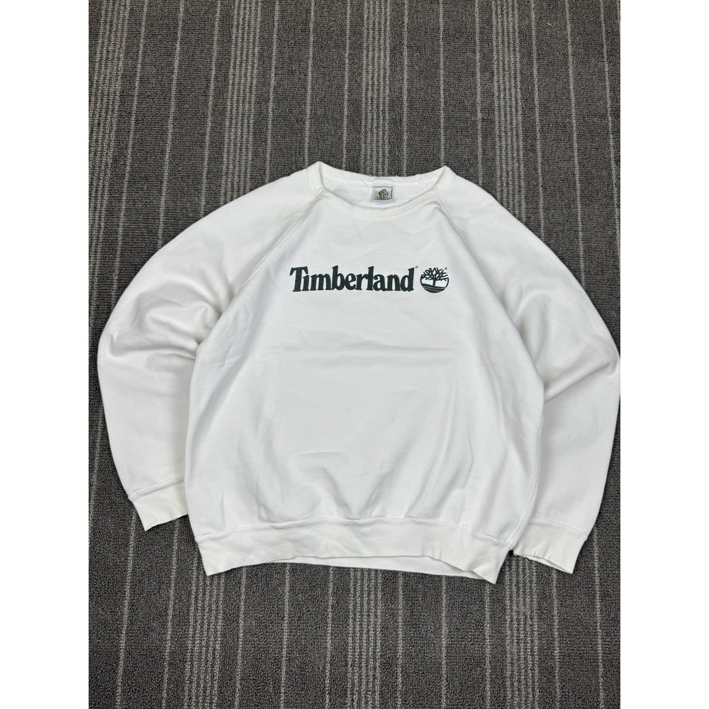 Timberland Sweatshirt Mens‎ Large White vintage Spell Out Crewneck tiger brand